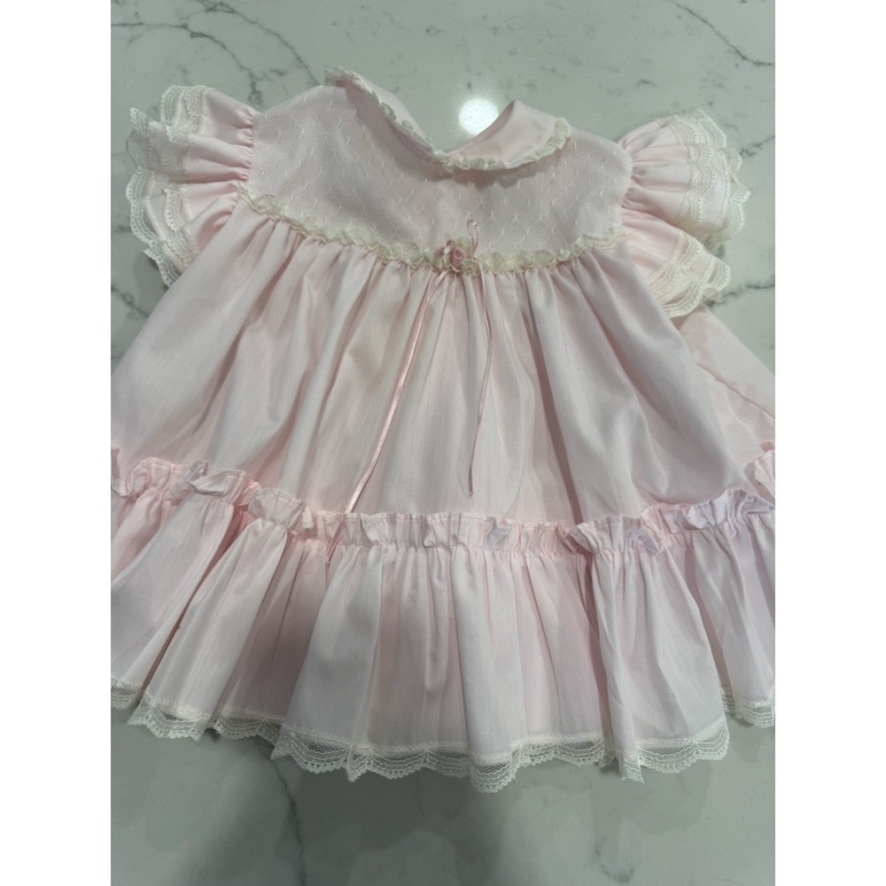Baby Girl Vintage Bryan Pink Dress 12 Mo Ruffles/Lace Beautiful Condition